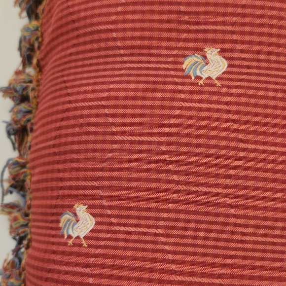 Chicken Embroidered Striped Throw Pillow with Tassels - Picture 5 of 5
